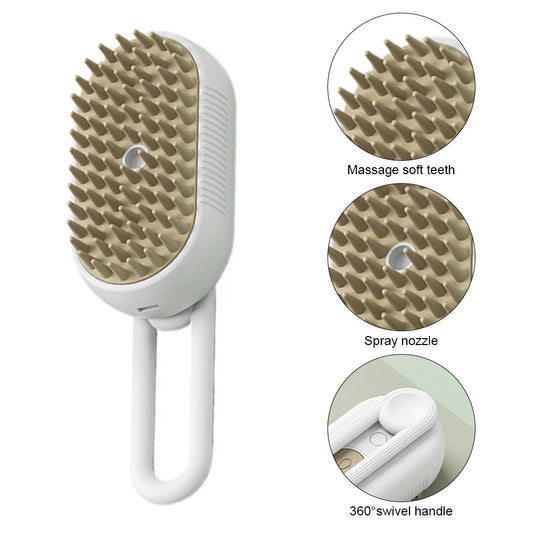 "3-in-1 Pet Steam Grooming Brush – Clean, Massage & Remove Hair."