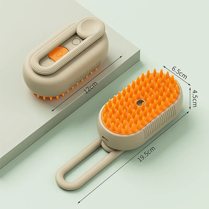 "3-in-1 Pet Steam Grooming Brush – Clean, Massage & Remove Hair."